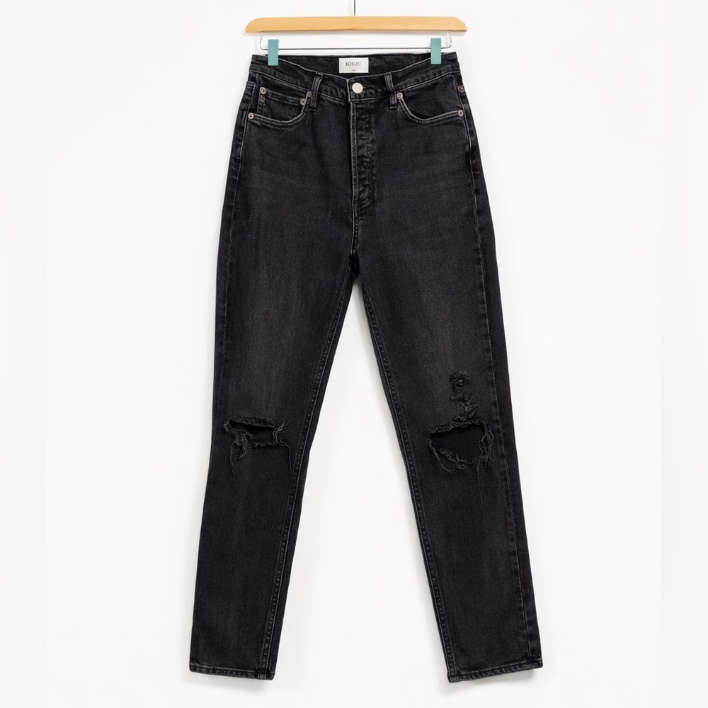 AGOLDE Nico High Rise Slim Straight Jeans Washed Black Distressed Button‎ Fly 29